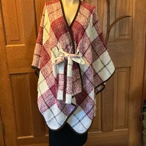 LOFT Red and Cream Plaid Women's poncho